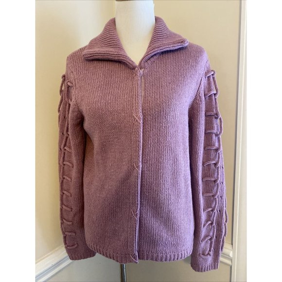 Sundance Mauve Sweater Cross Cross Sleeve Lambs wool Blend M Medium - Picture 1 of 5